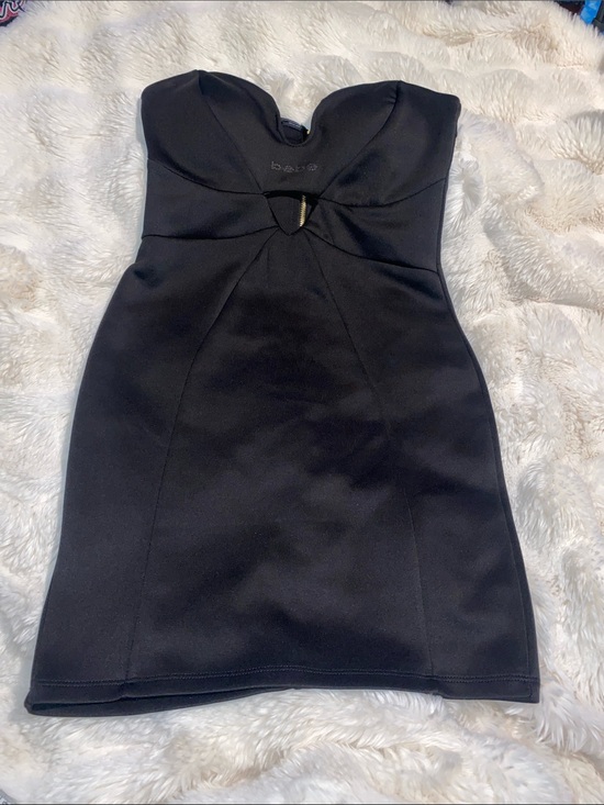 bebe Dresses & Skirts - bebe Black Strapless Mini Dress with Front Cutout (50)